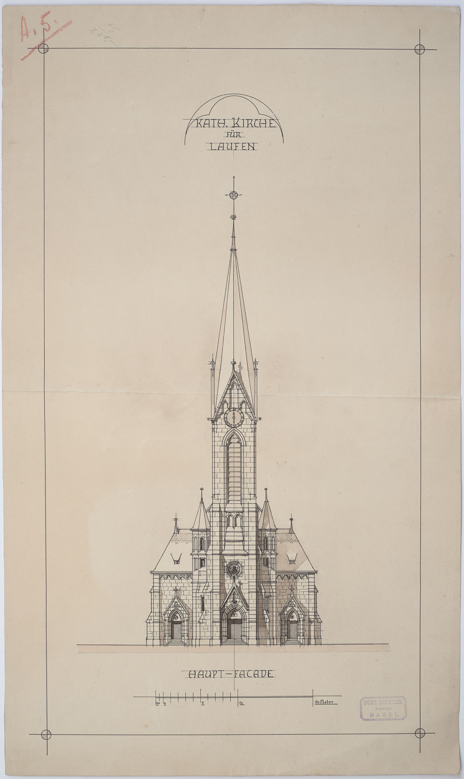 Laufen, Herz-Jesu-Kirche. Plan der Fassade